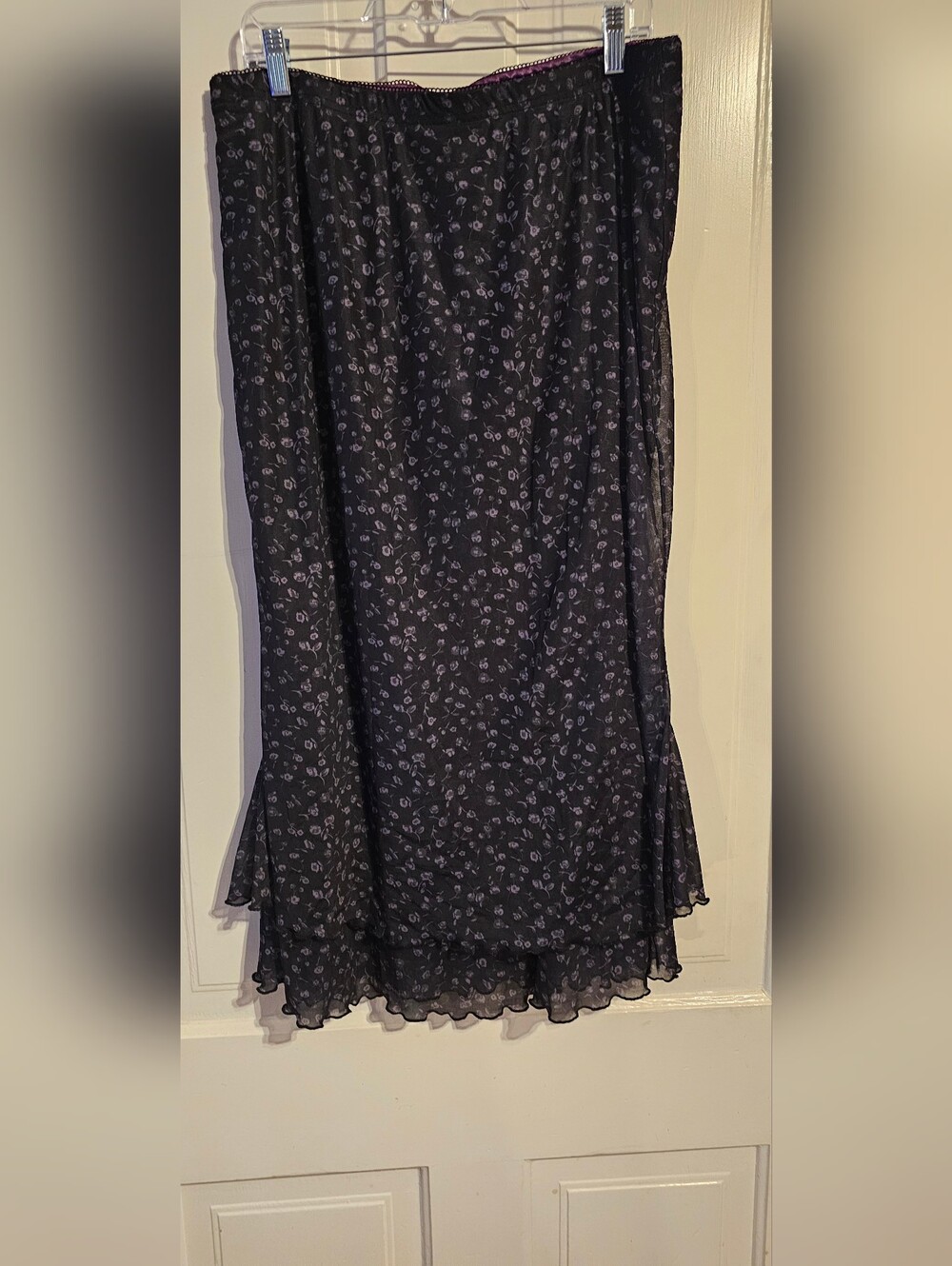 Black Floral Maxi Skirt with Layered Hem Whimsygoth Y2k Witchy